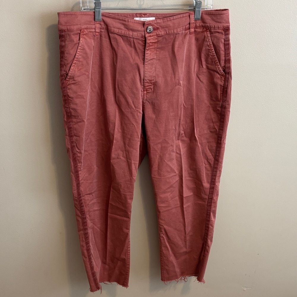 New Directions Chino Pants 12 Rose Pink Cropped Raw Hem Stripe Cotton Stretch